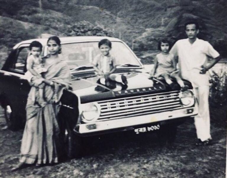 M. A. Taher Chowdhury with his family. 1966. Car model Vauxhall Victor 1965 Courtesy: Niharika Momtaz