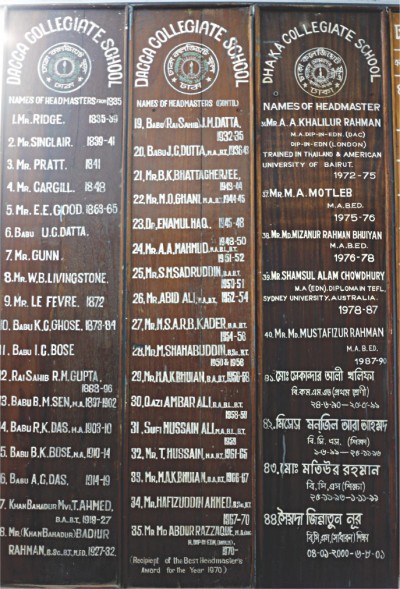 Dhaka Collegiate School's Headmasters' roll of honour